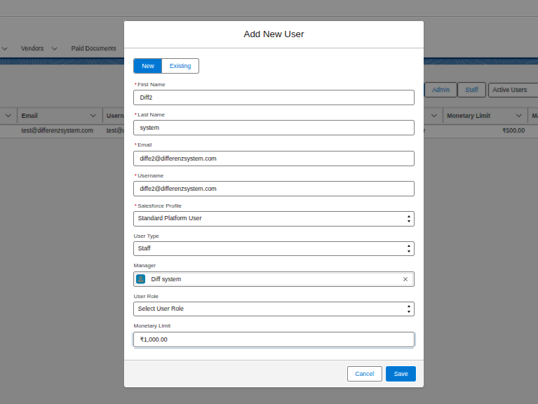 User record configuration
